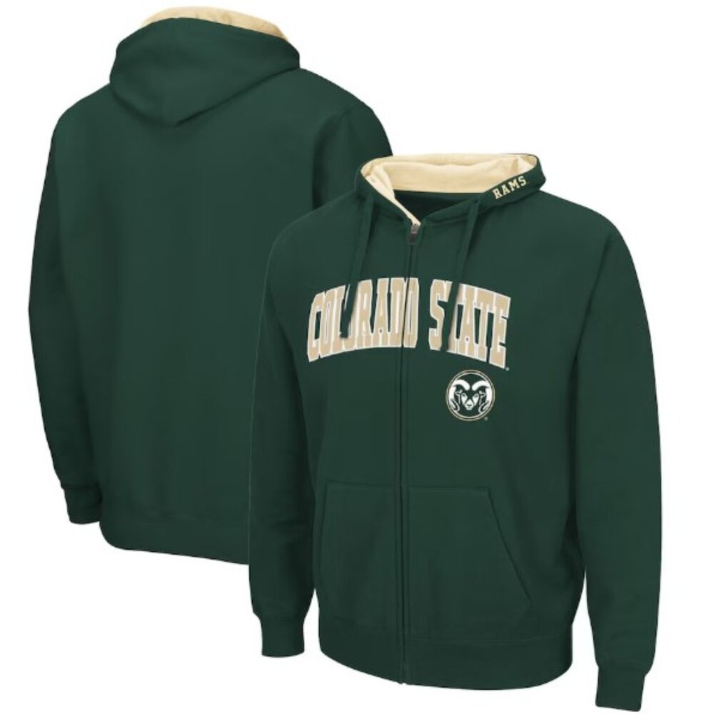 NEW! Men's Colosseum Green Colorado State Rams Arch & Logo 3.0 Full-Zip Hoodie